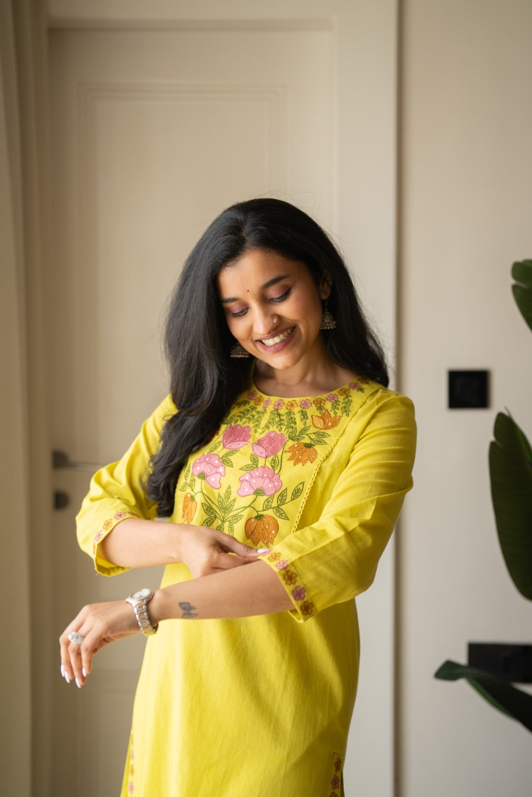 Kayna Soft Cotton Suit- Lime Green