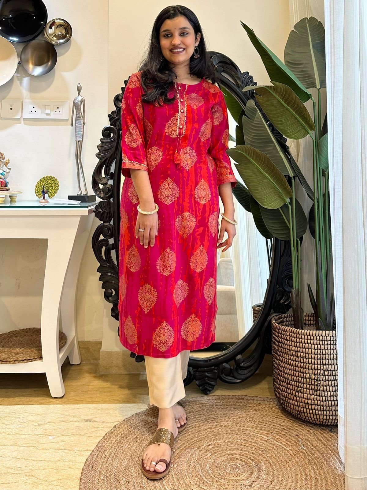 Pink Rayon Bestselling Festive Kurta