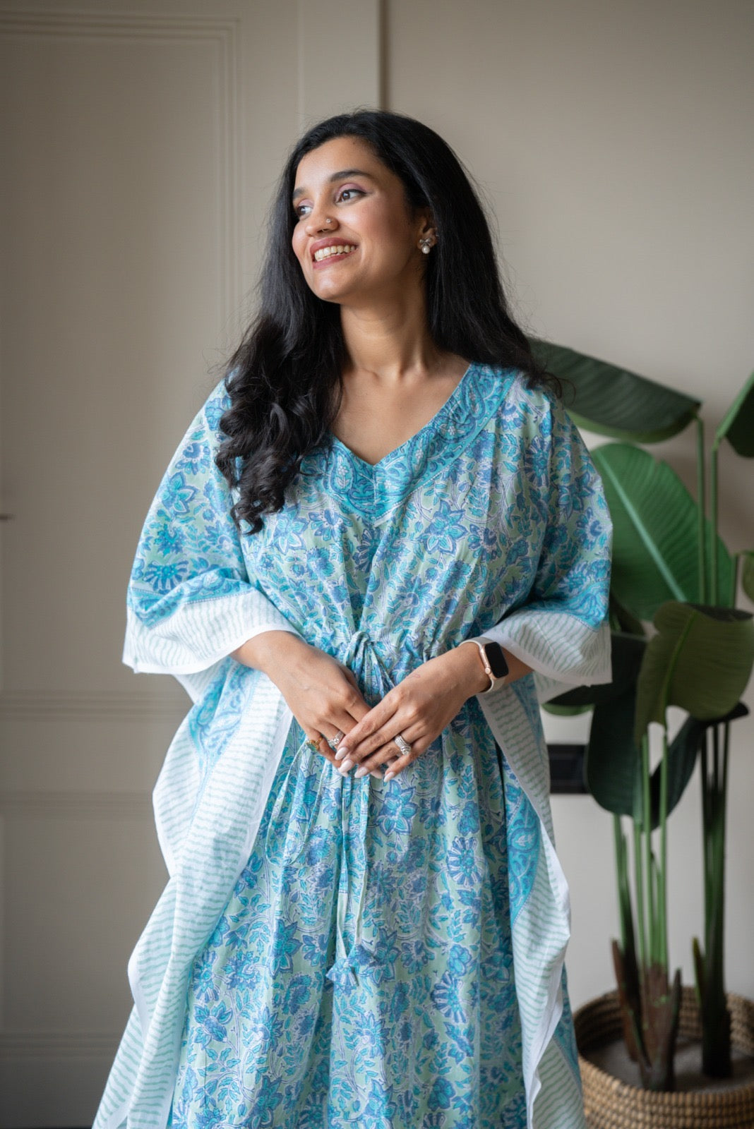 Kashi Block Print Kaftan- Sky