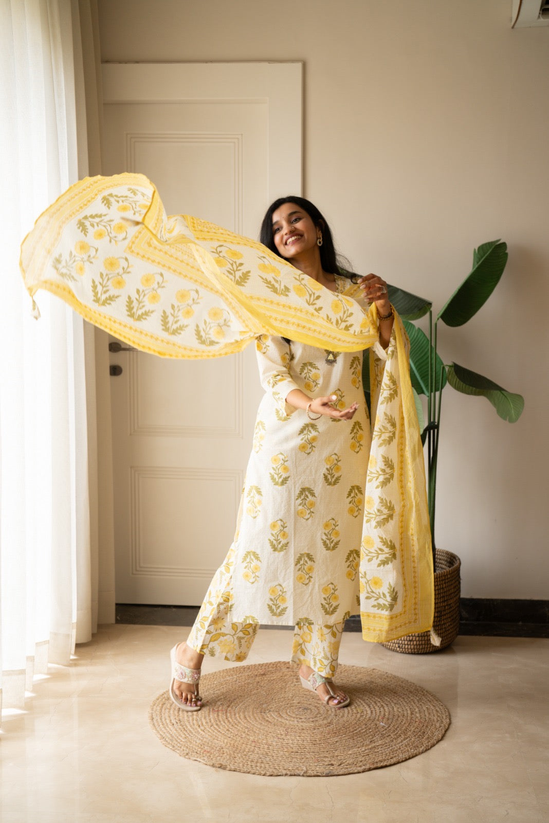 Suryana Cotton Suit- Marigold