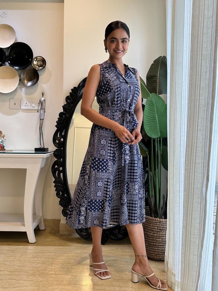 Navy Mix Dress With Pocket