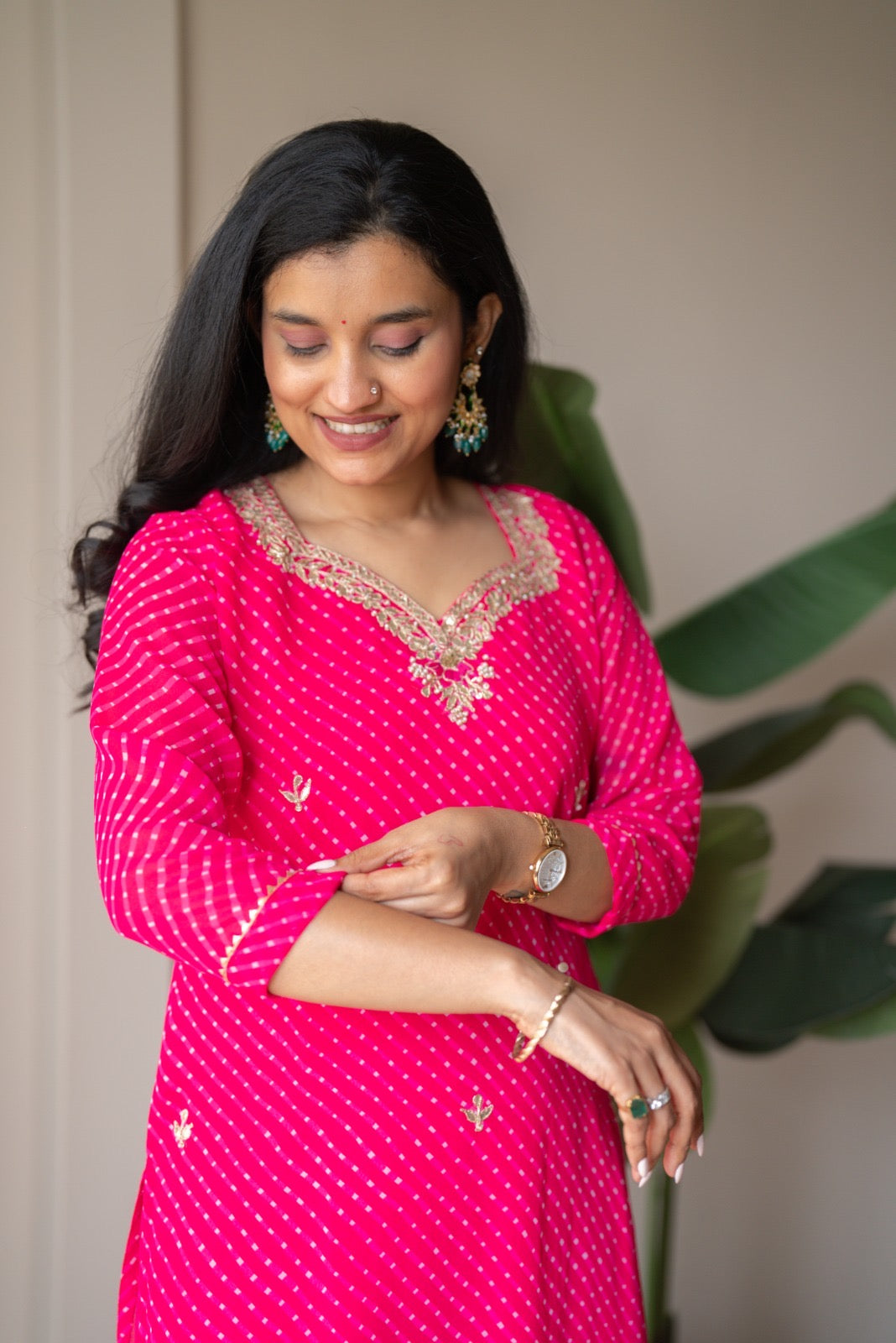 Prisca Pink Mothra Georgette Suit
