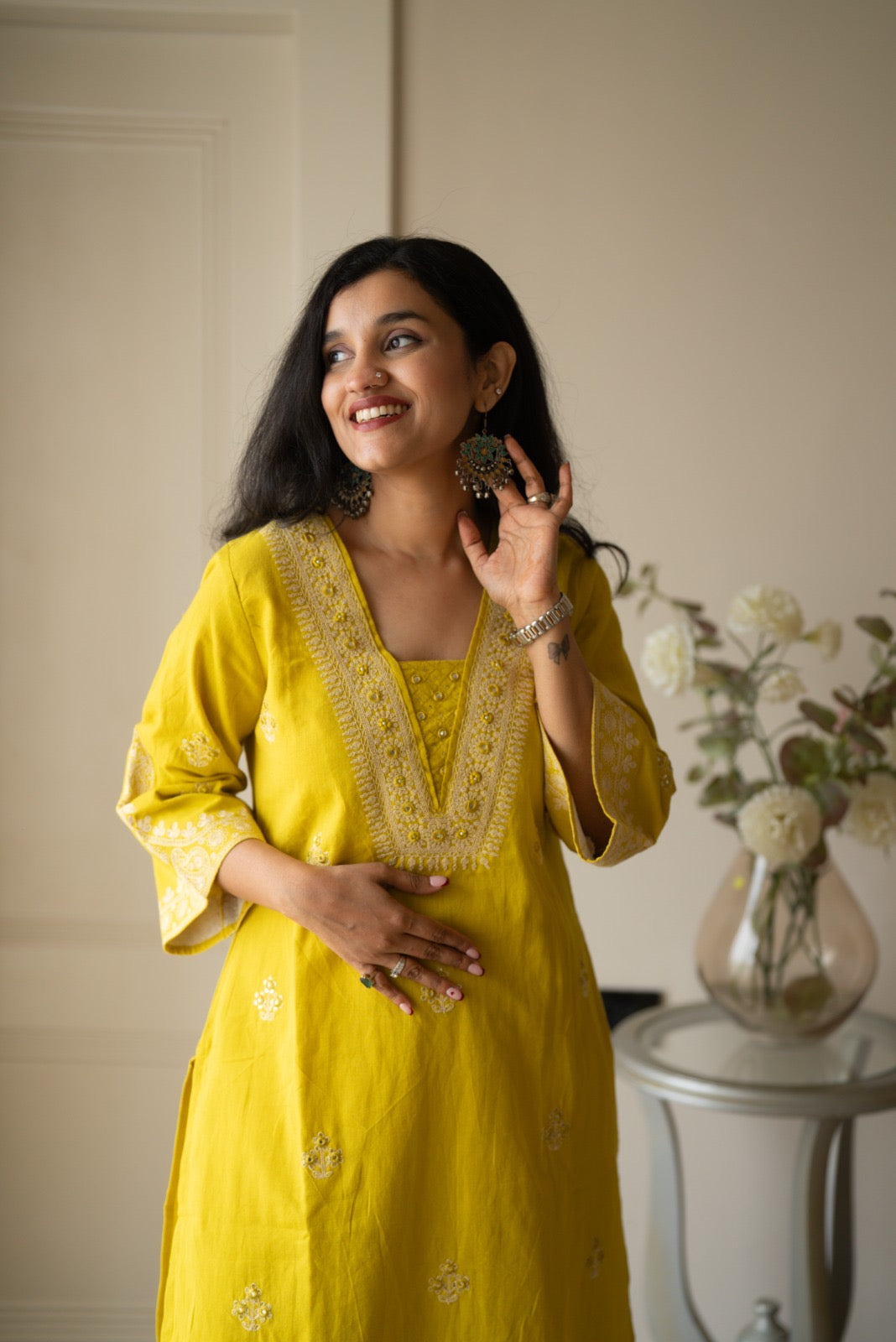 Ganga Embroidered Luxe Suit- Yellow