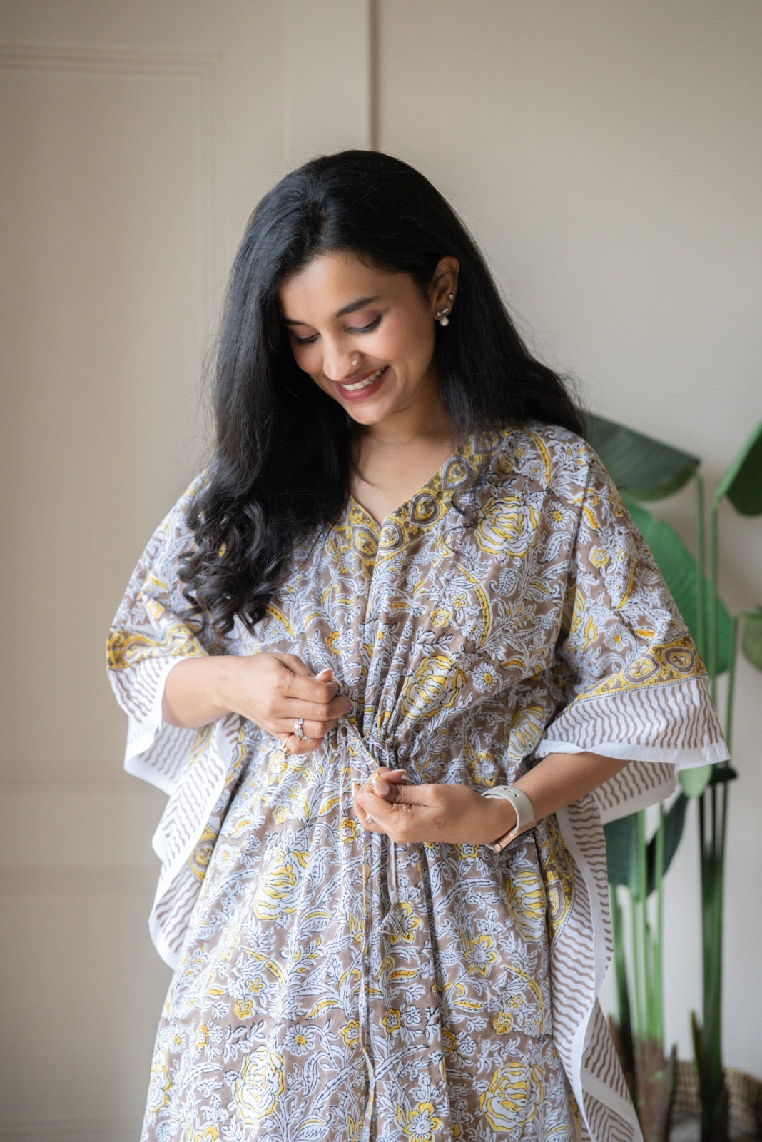 Kashi Block Print Kaftan- Brown Jaal
