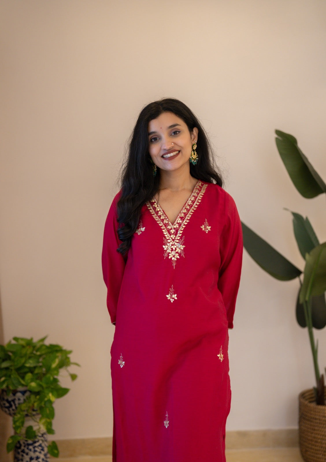Samia Mul Chanderi Printed Dupatta Set- Dark Pink