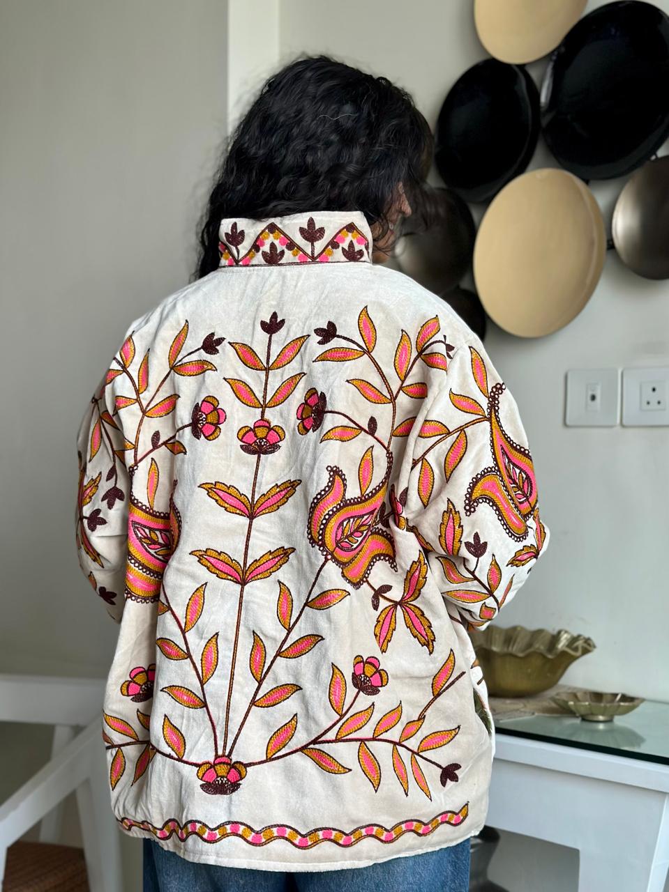 Suzani Velvet Jacket- White Pink Florals