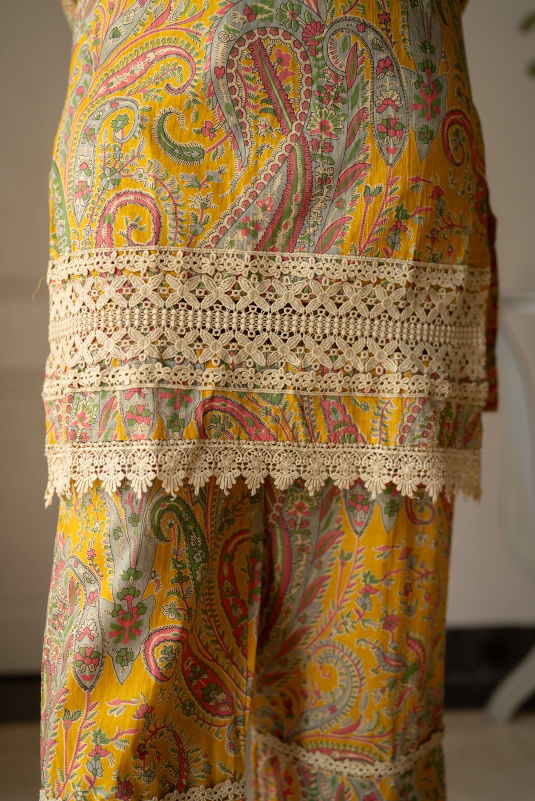 Nitara Farshi Lace Coord Set- Mustard