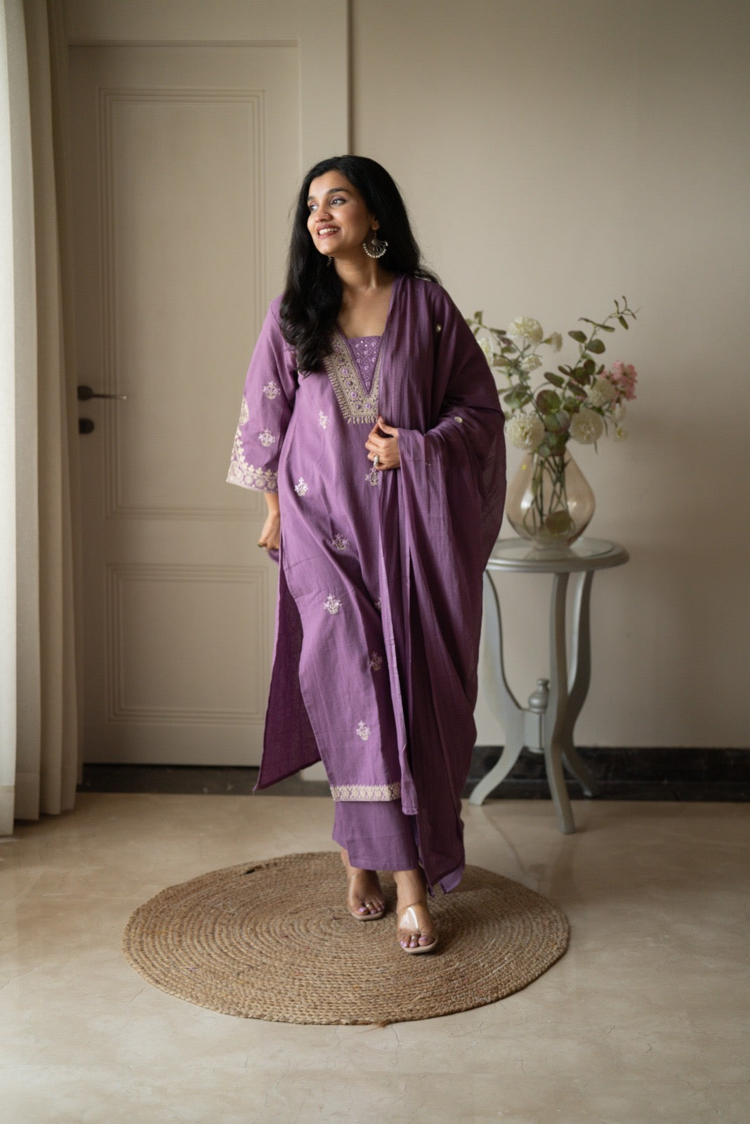 Ganga Embroidered Luxe Suit- Purple