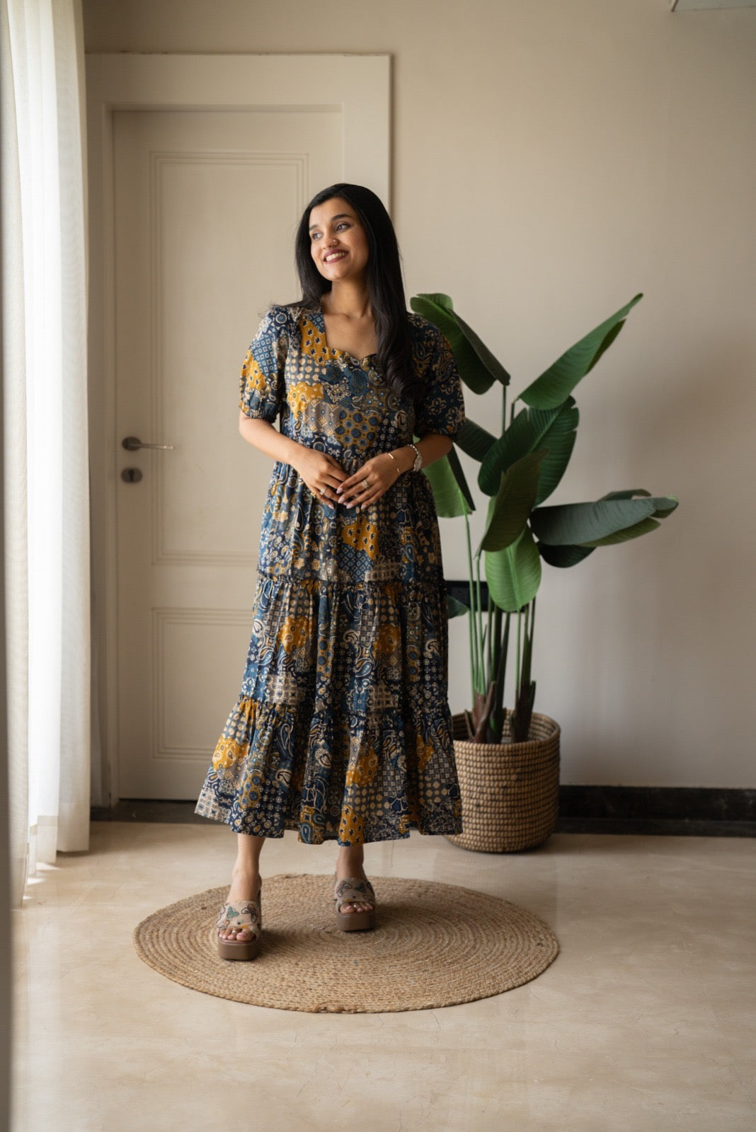 Prisha Tiered Maxi Dress- Blue Mix