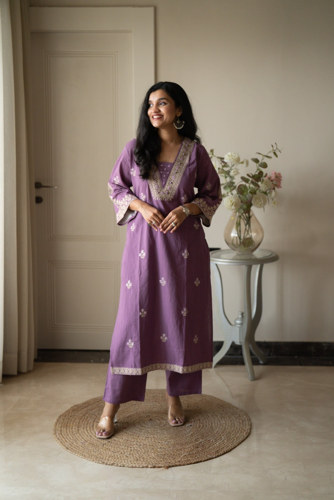 Ganga Embroidered Luxe Suit- Purple