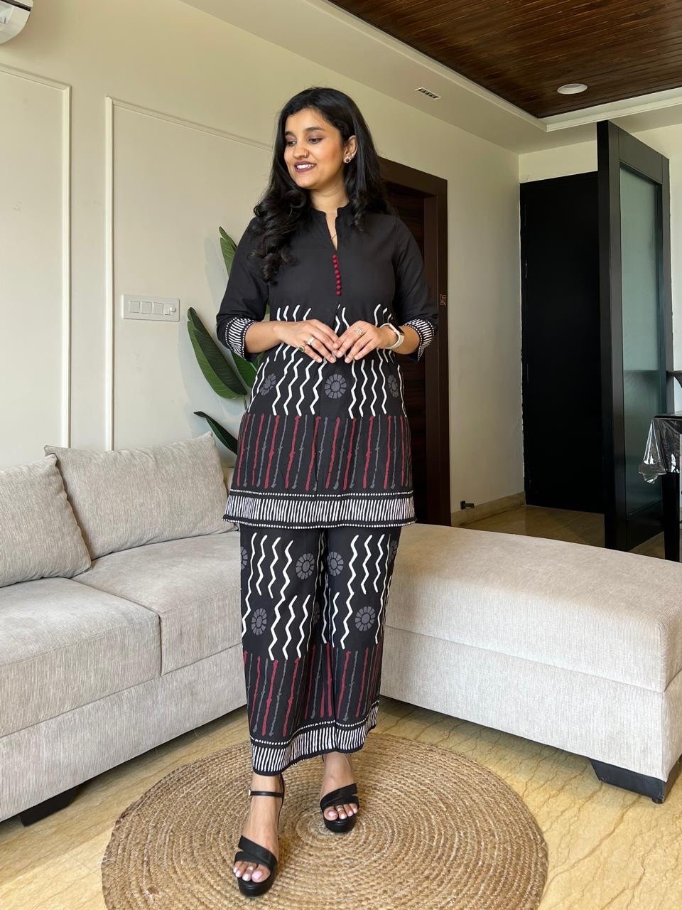 Reema Black Printed Coord Set- Closed Neck