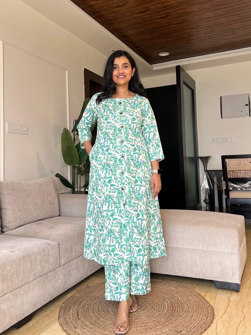 Sheena A-line Cotton Set- Green Bel