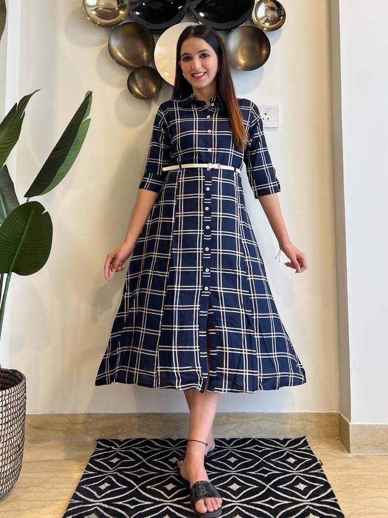 Navy Belted Dress