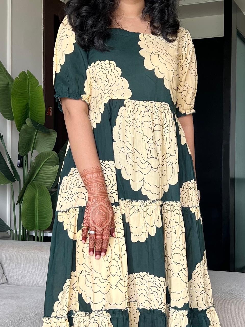 Tanvi Tiered Maxi Dress- Dark Green Flowers