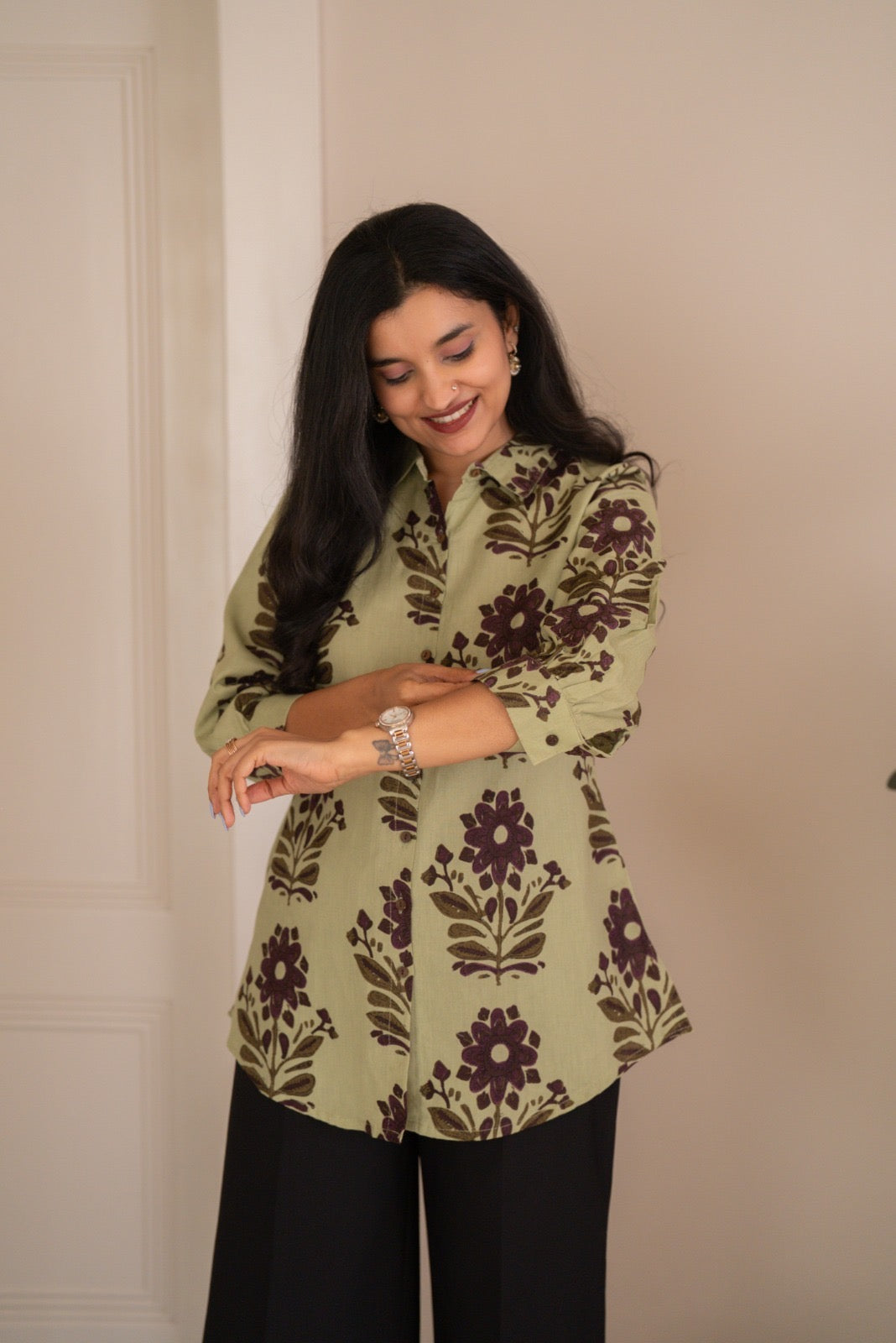 Zora Slub Cotton Shirt- Olive Boota