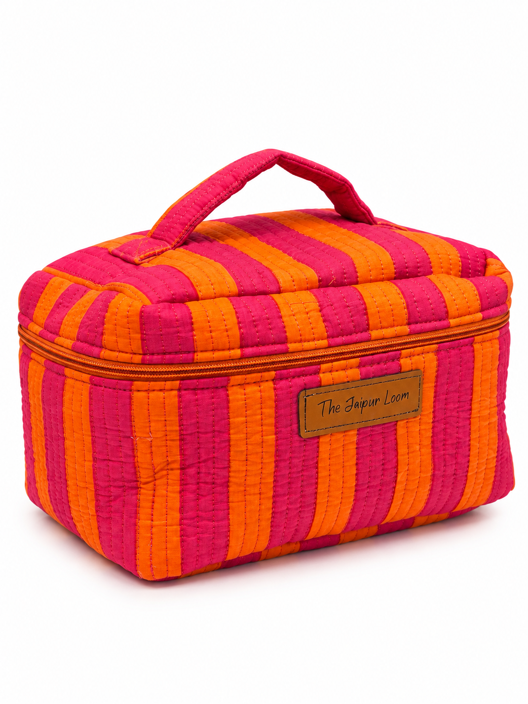 Quilted Vanity Bag- Pink Orange Stripes