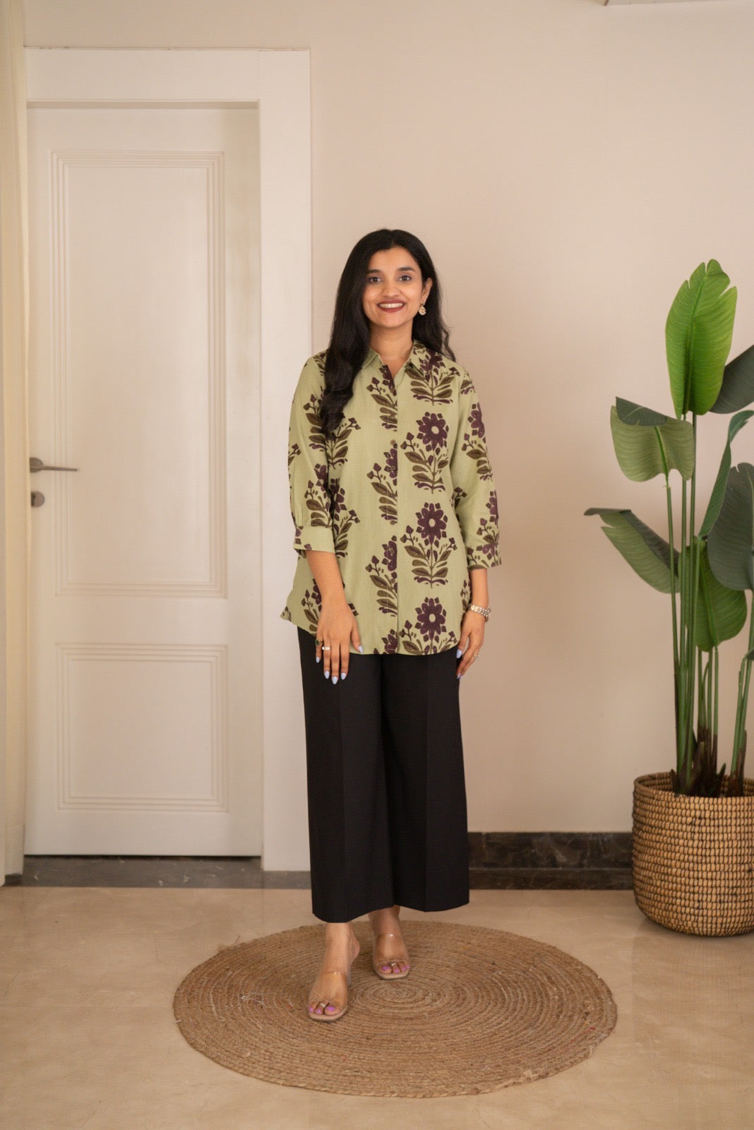 Zora Slub Cotton Shirt- Olive Boota
