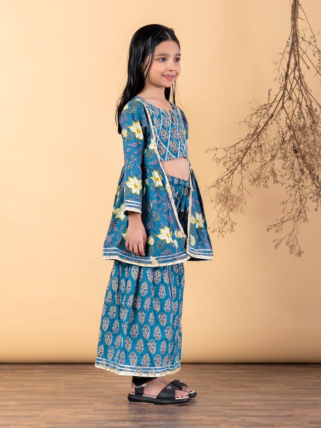 Ruhaani Girls’ Gharara Set- Light Blue boota