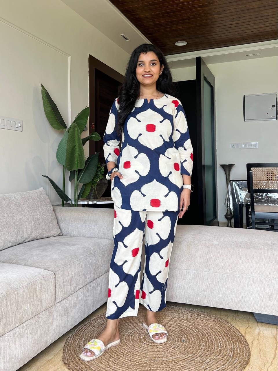 Sia Cotton Lounge Set- Blue Big Floral