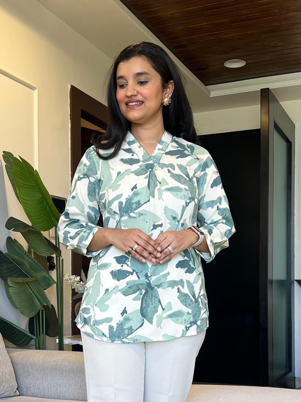 Giva Rayon Short Top- Green Watercolor