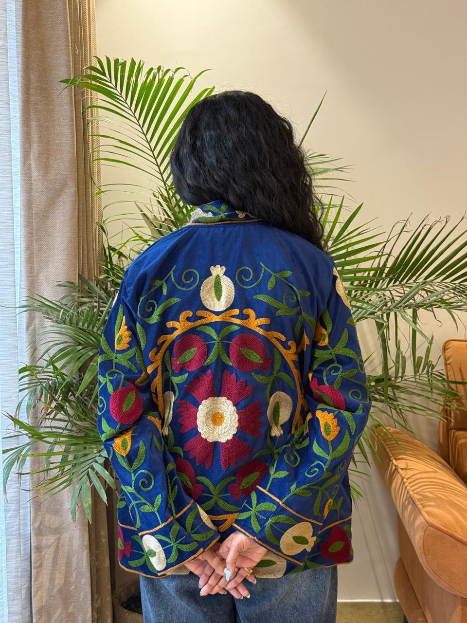 Sujani Velvet Jacket- Royal Poms