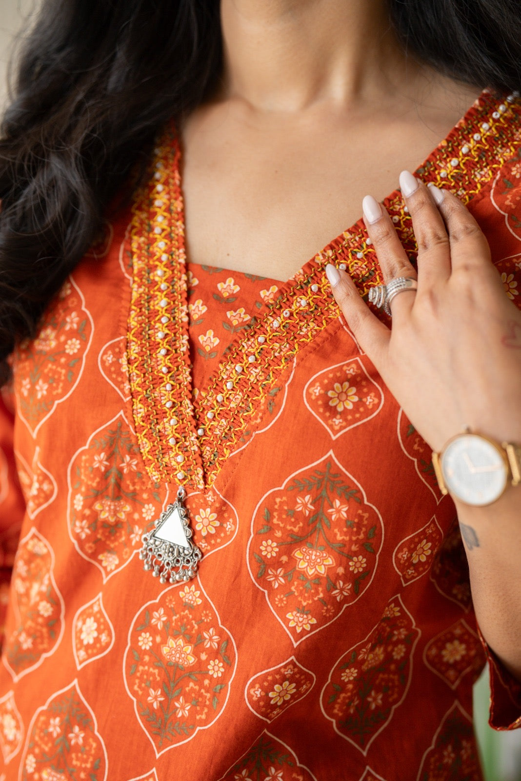 Suryana Cotton Suit- Orange Mehrab