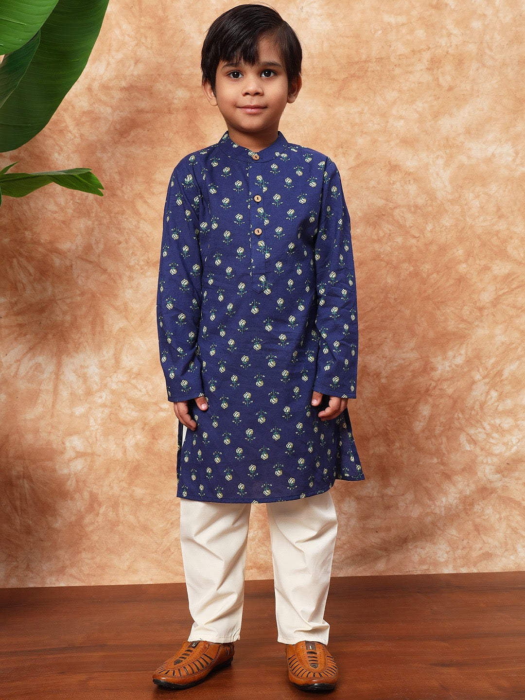 Sitara Boys’ Jacket Set- Blue Mughal Jaal