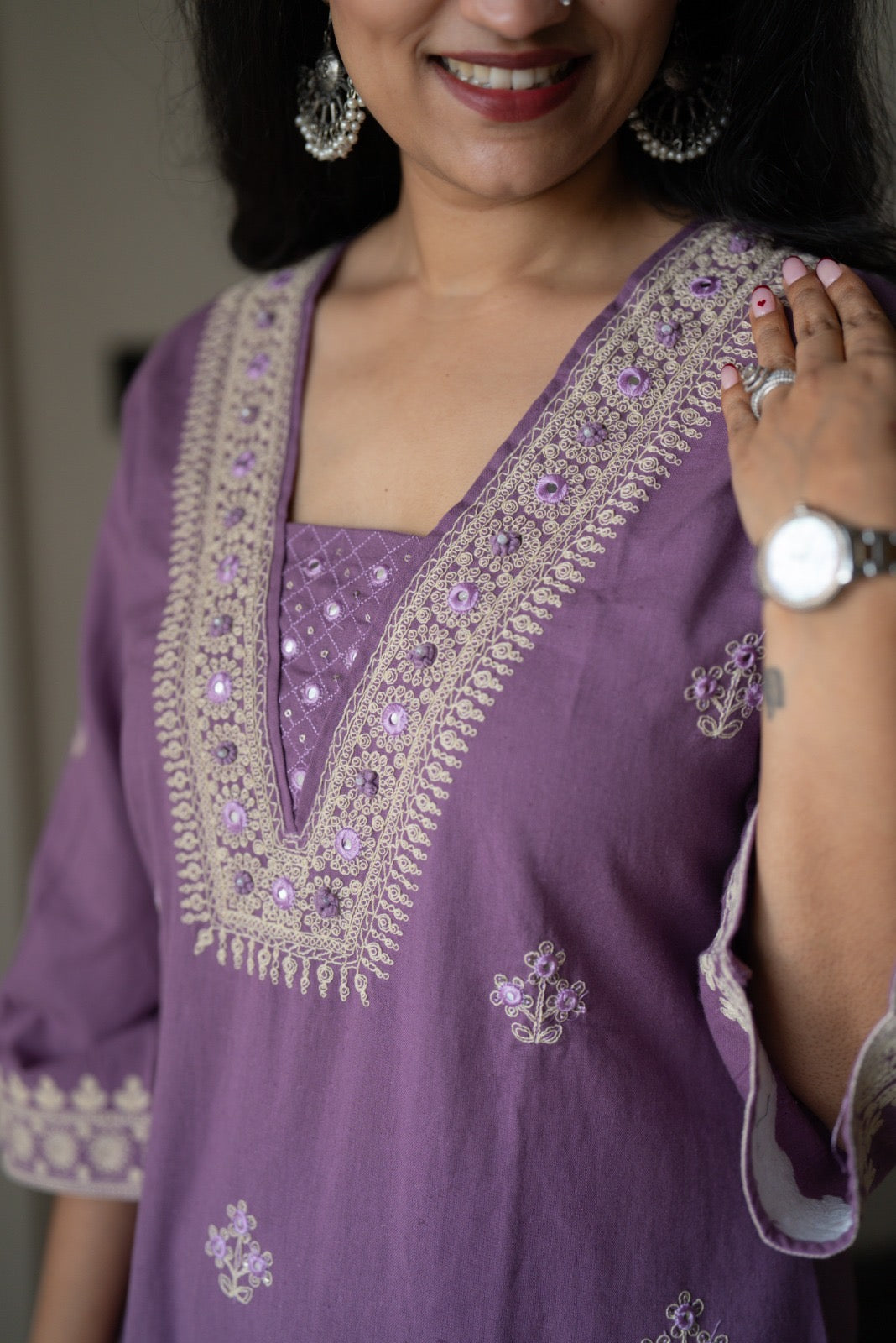 Ganga Embroidered Luxe Suit- Purple