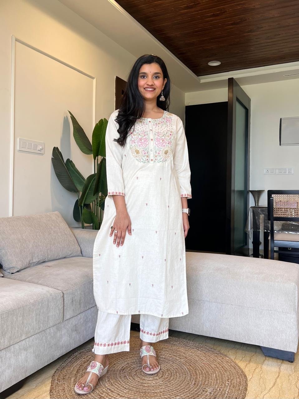 Vihaana Delicate Embroidery Pant Set- White