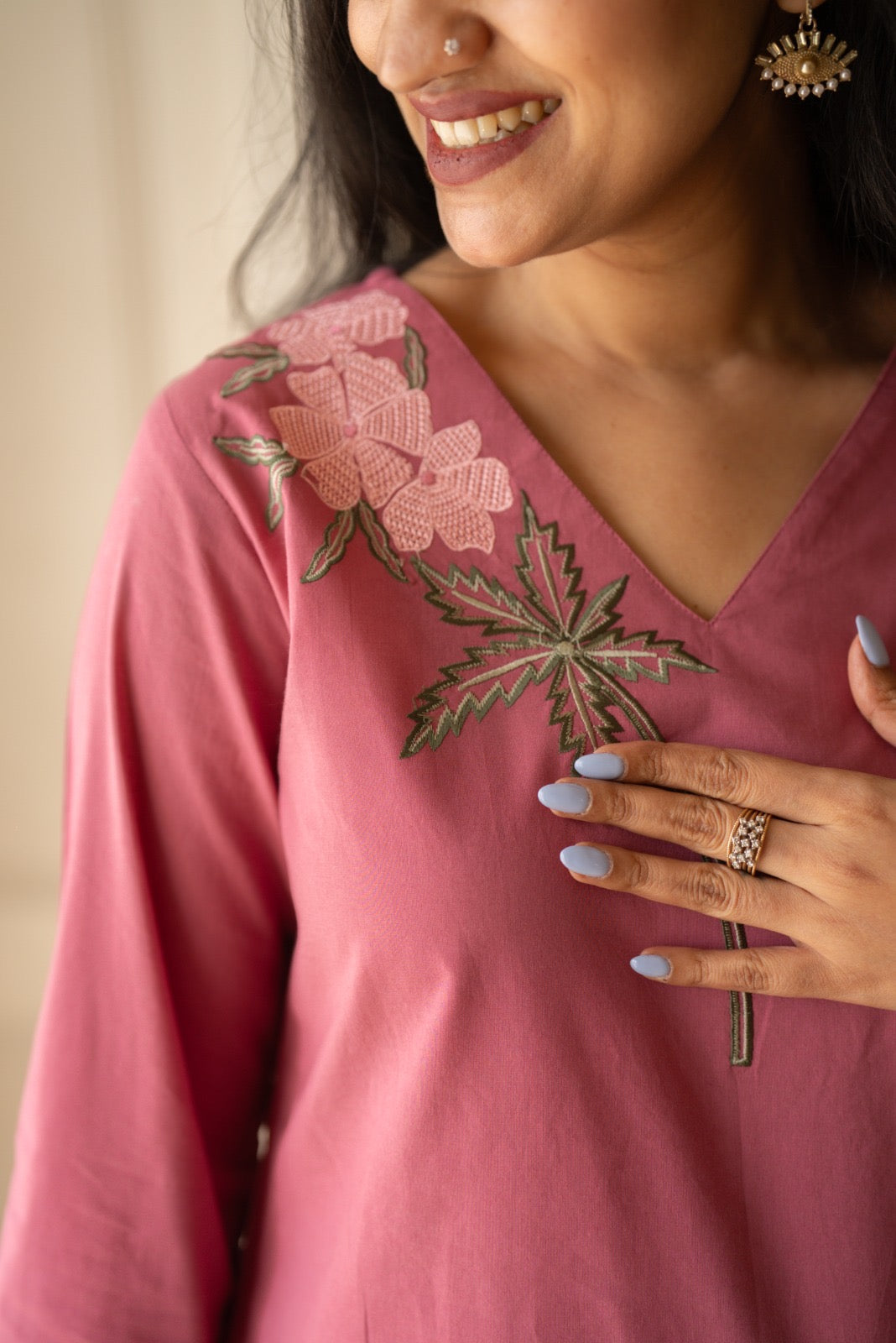 Ginni Embroidered Cotton Coord Set- Pink