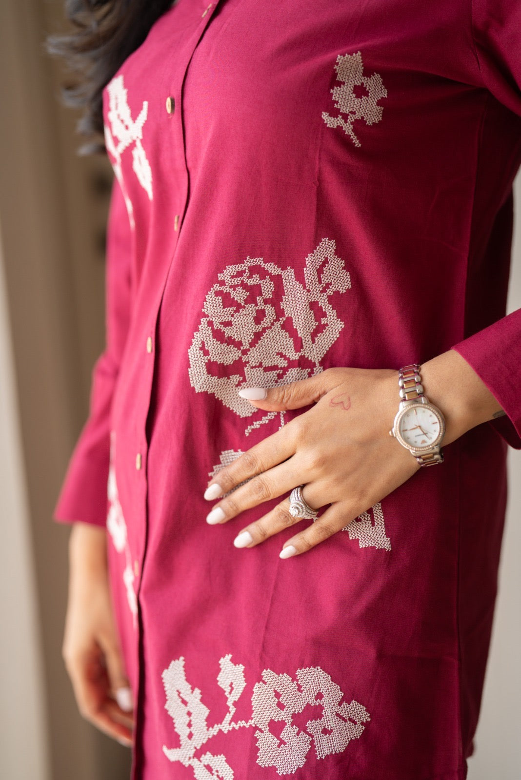 Hania Cotton Coord Set- Dark Pink