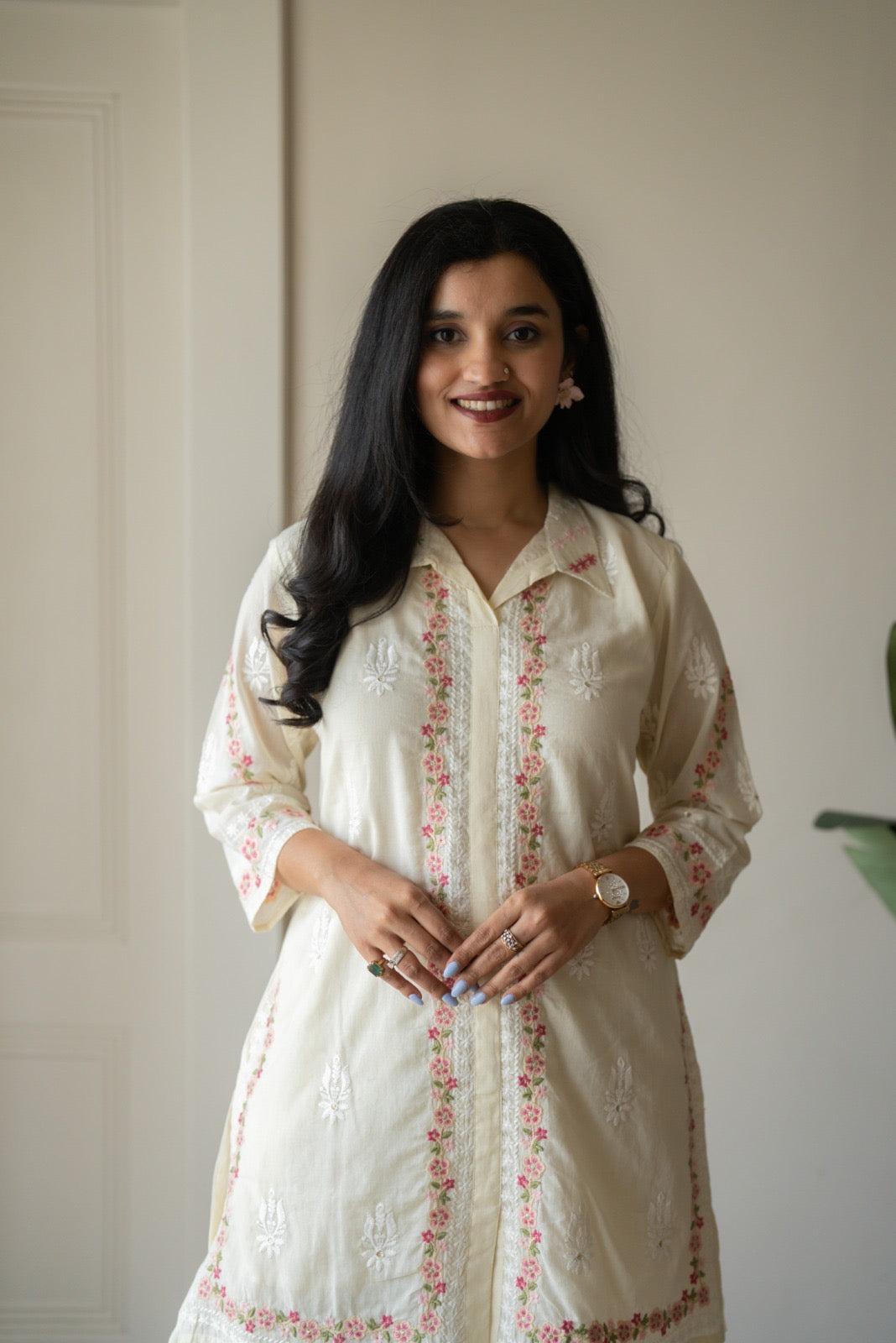 Preet Mulmul Luxe Coord Set- Cream