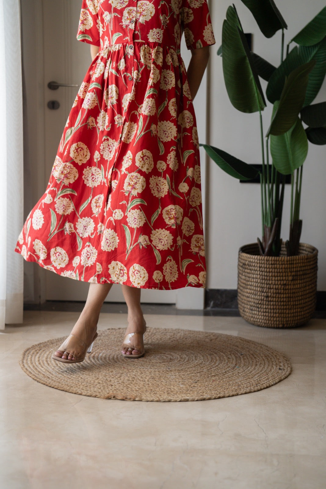 Drishy Maternity Cotton Dress- Red Florals