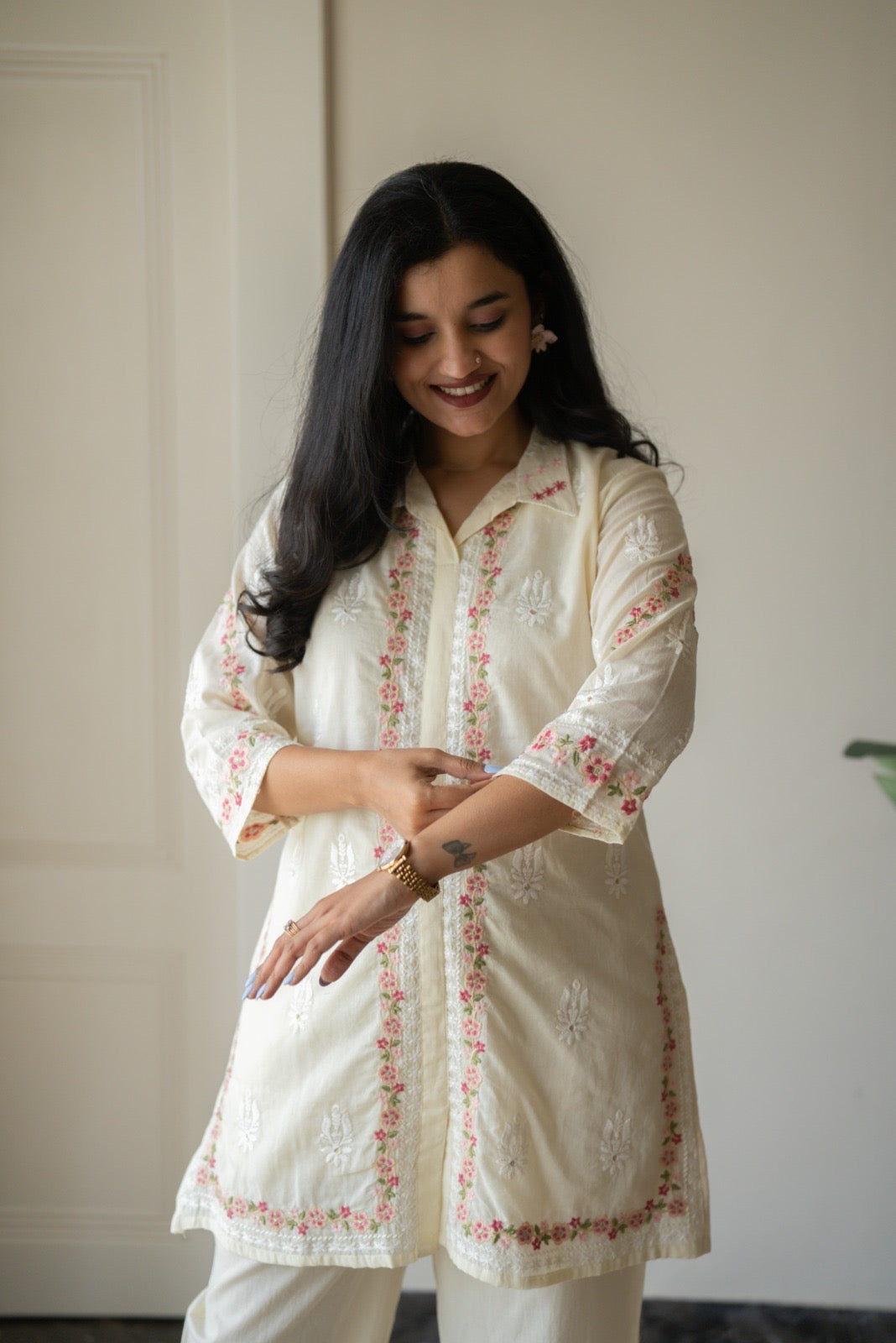 Preet Mulmul Luxe Coord Set- Cream