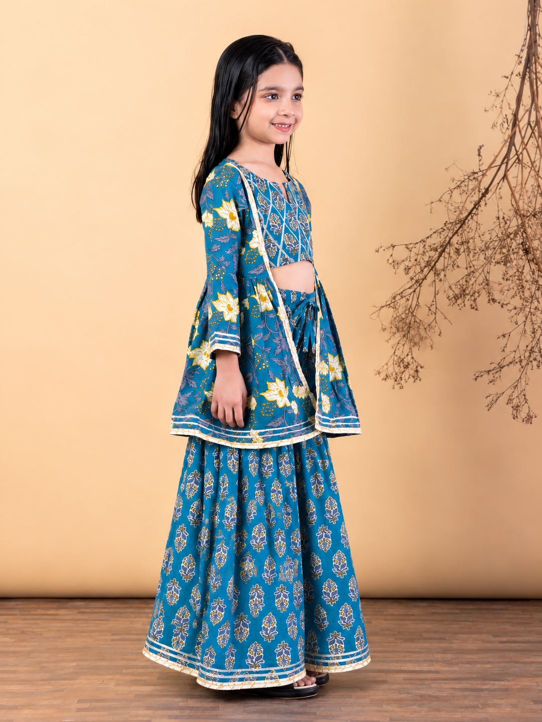 Ruhaani Girls’ Gharara Set- Light Blue boota