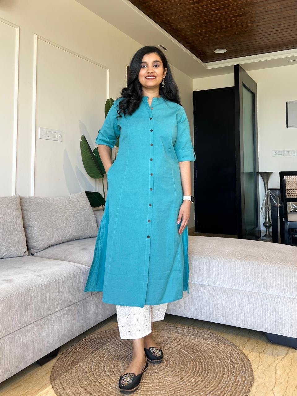 Rama Solid A-line Cotton Kurta