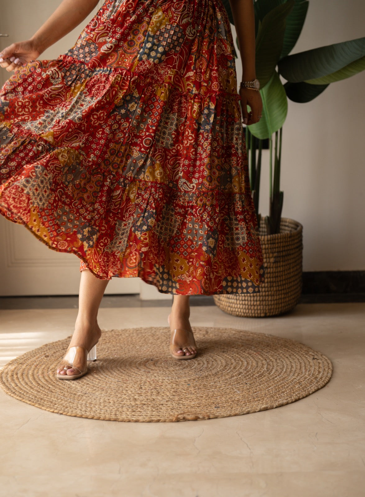 Prisha Tiered Maxi Dress- Red Mix