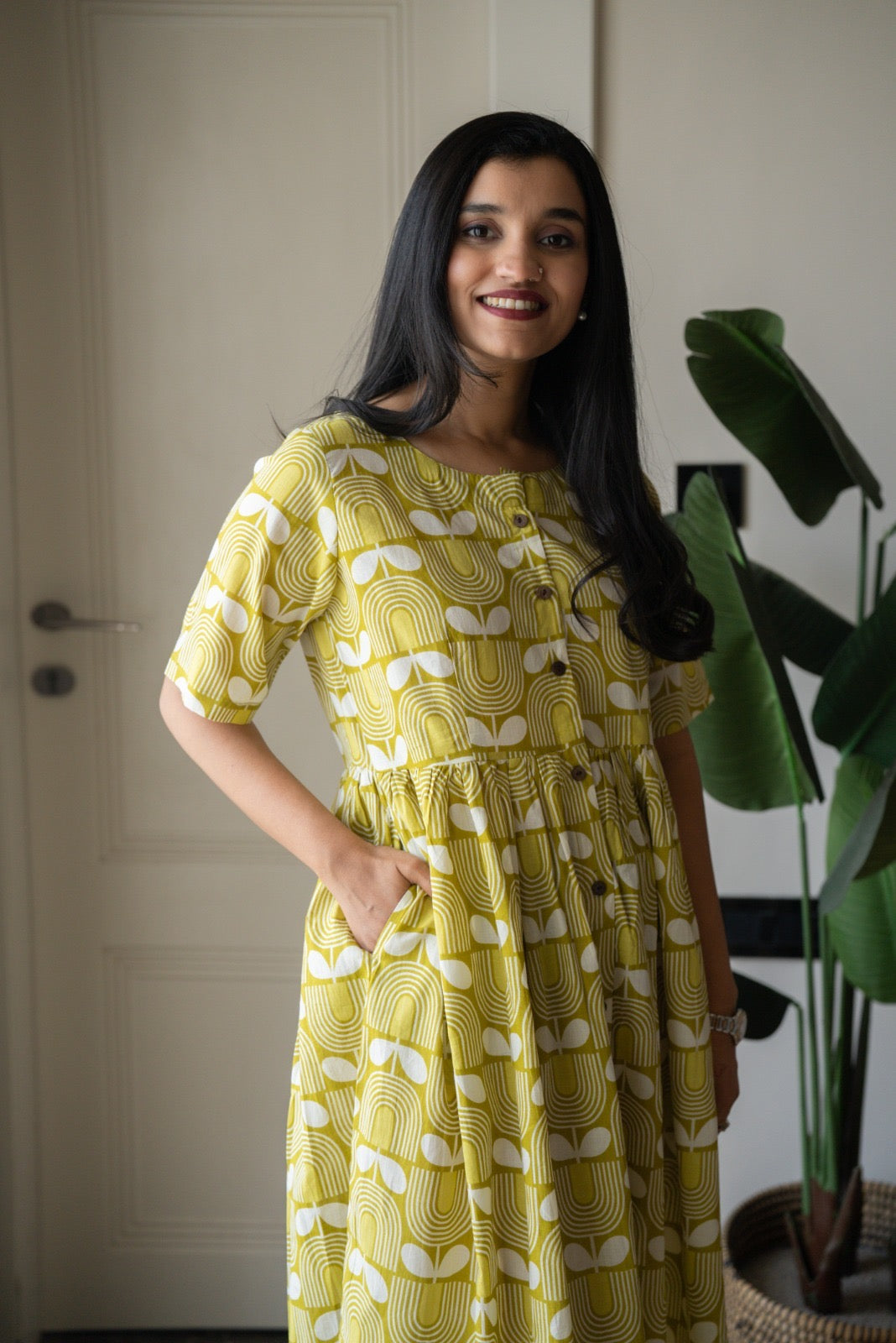 Drishy Maternity Cotton Dress- Light Green