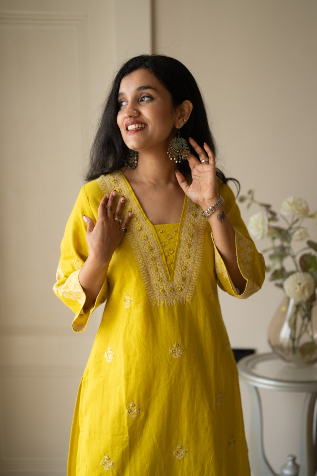 Ganga Embroidered Luxe Suit- Yellow