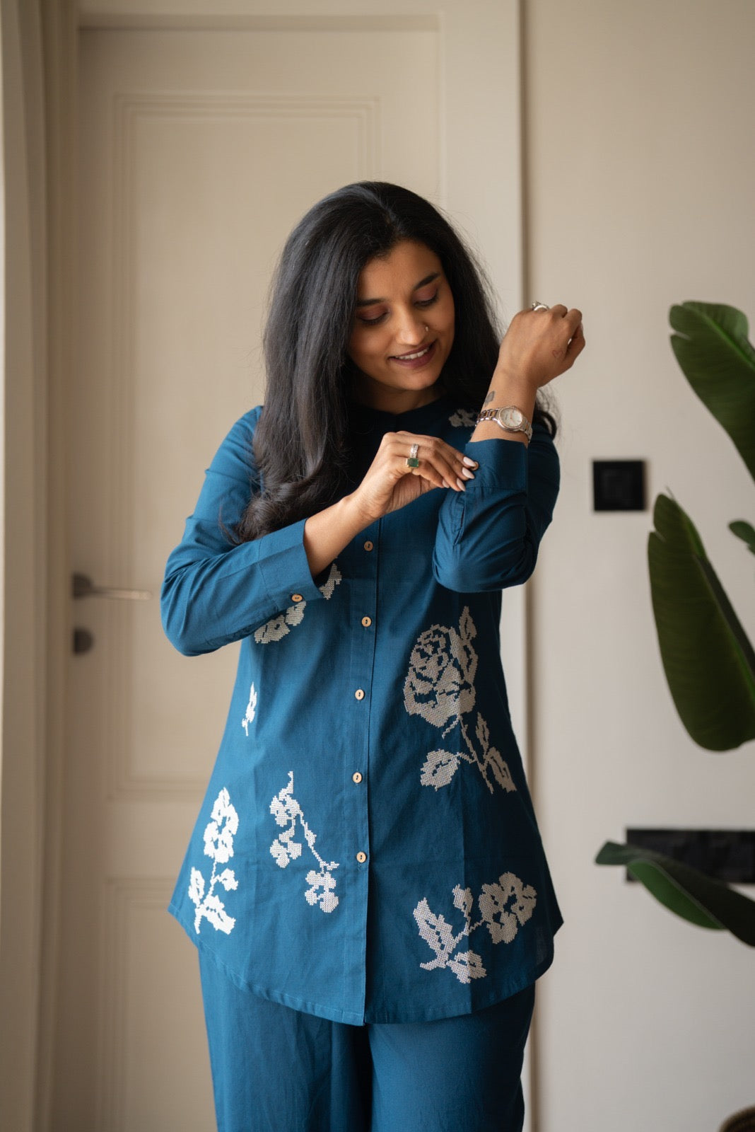 Hania Cotton Coord Set- Blue