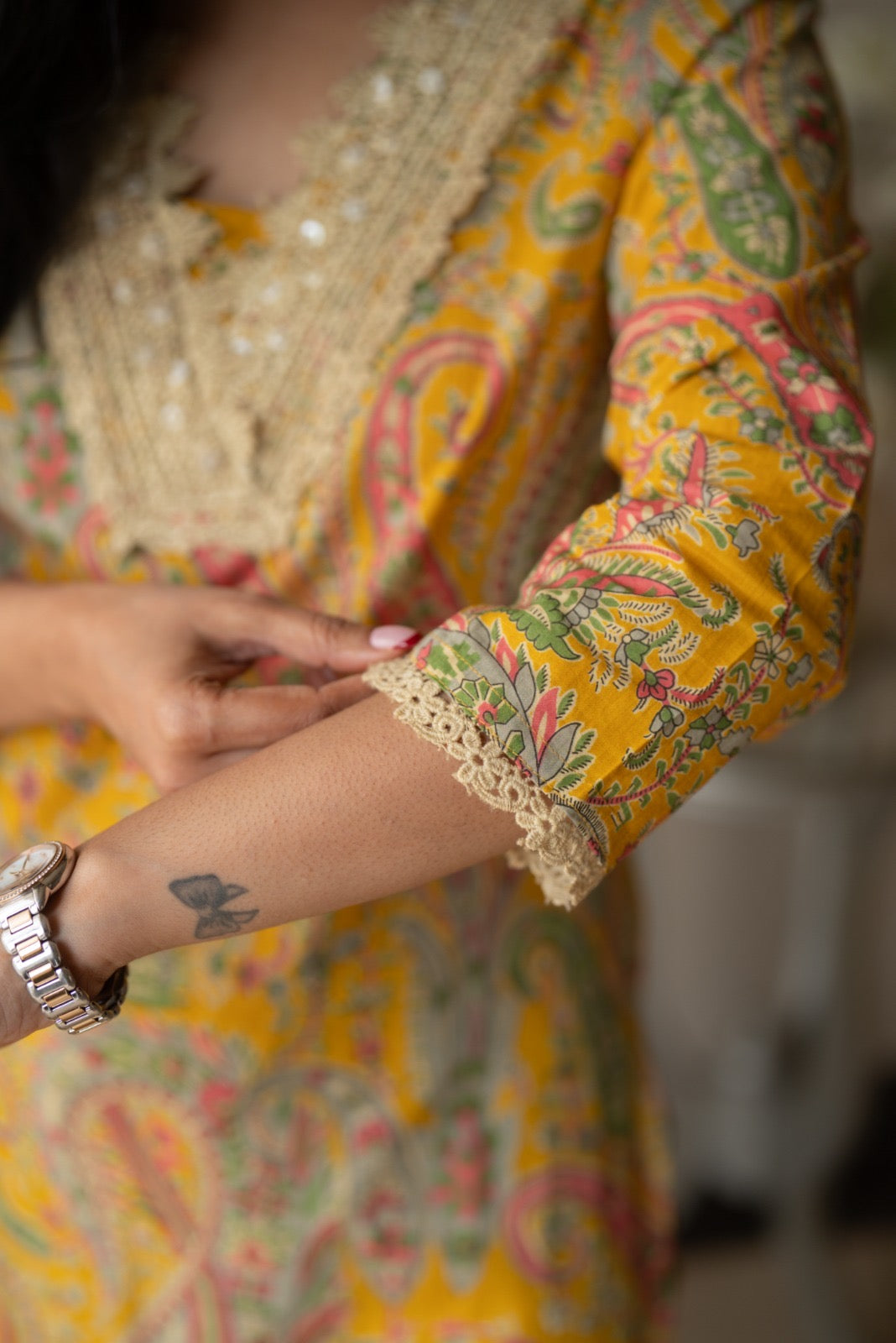 Nitara Farshi Lace Coord Set- Mustard
