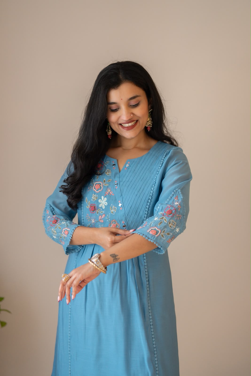 Aaina Embroidered Mul Chanderi Suit- Sky Blue