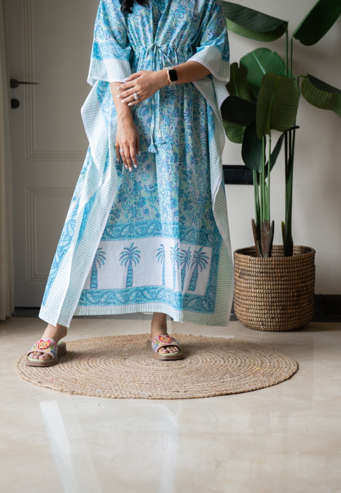 Kashi Block Print Kaftan- Sky