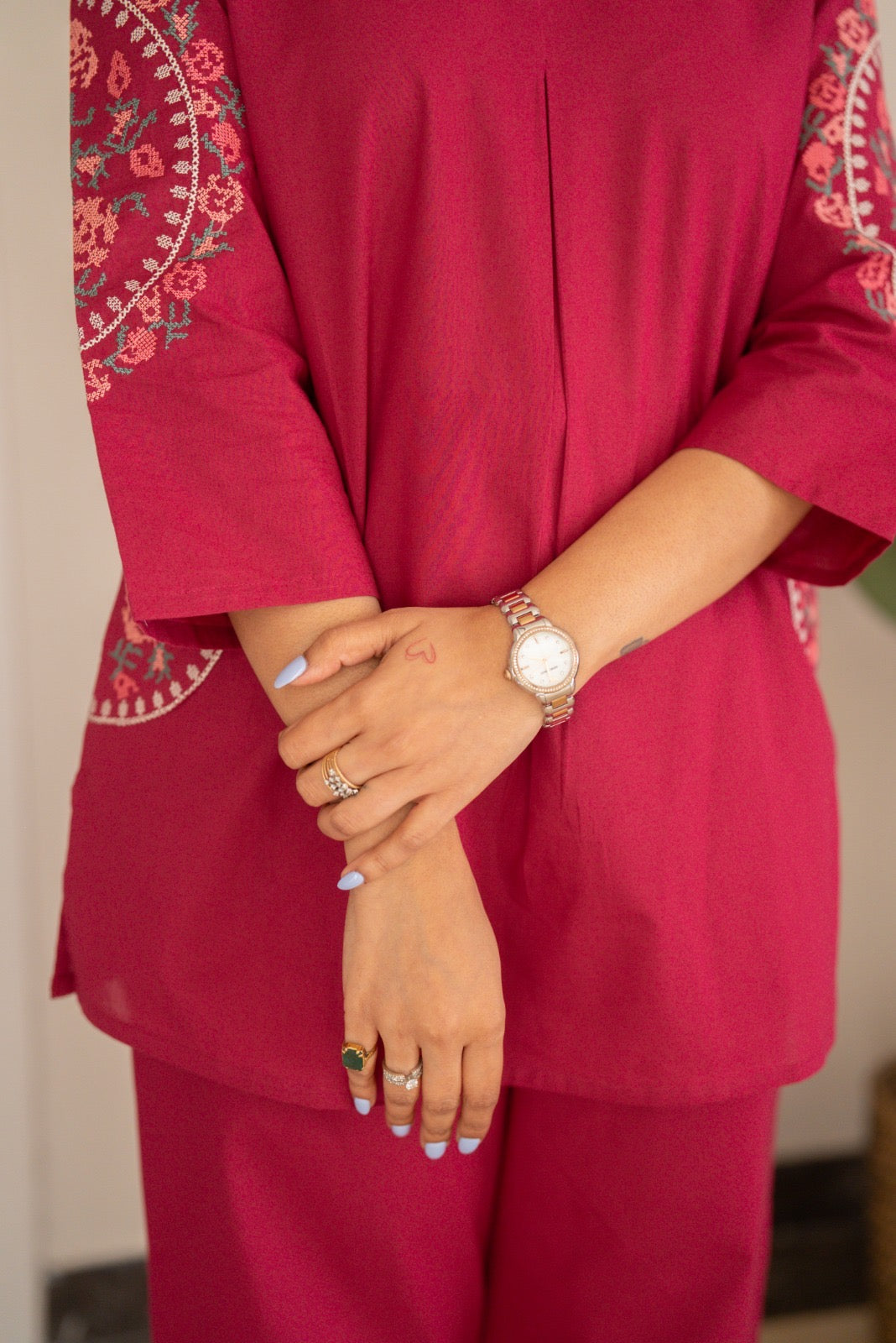 Risha Embroidered Coord Set- Dark Pink