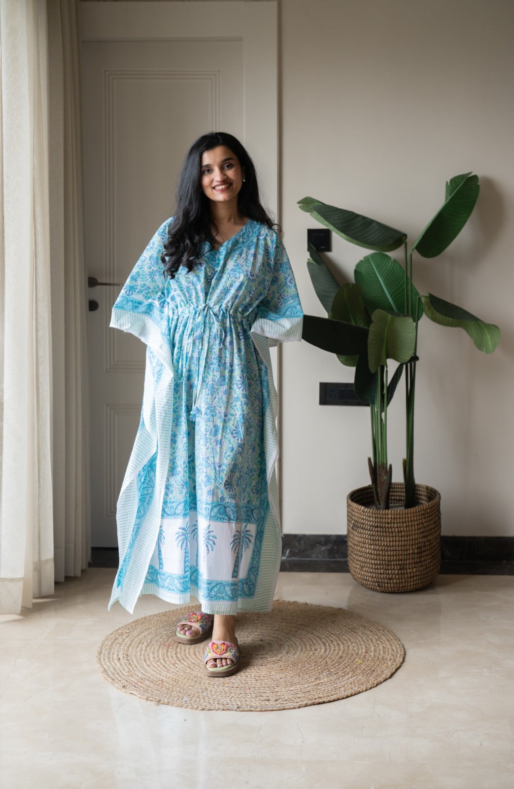 Kashi Block Print Kaftan- Sky