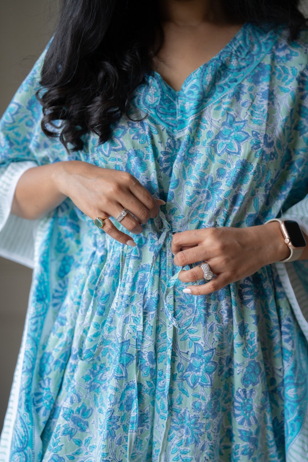 Kashi Block Print Kaftan- Sky