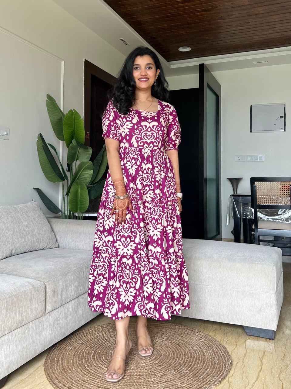 Tanvi Tiered Maxi Dress- Pink Pattern