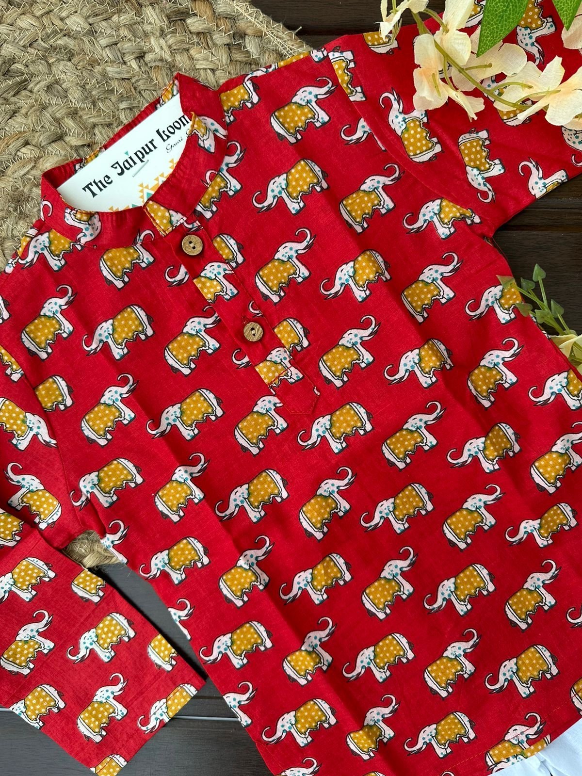 Elephant Story Kurta Set - Red