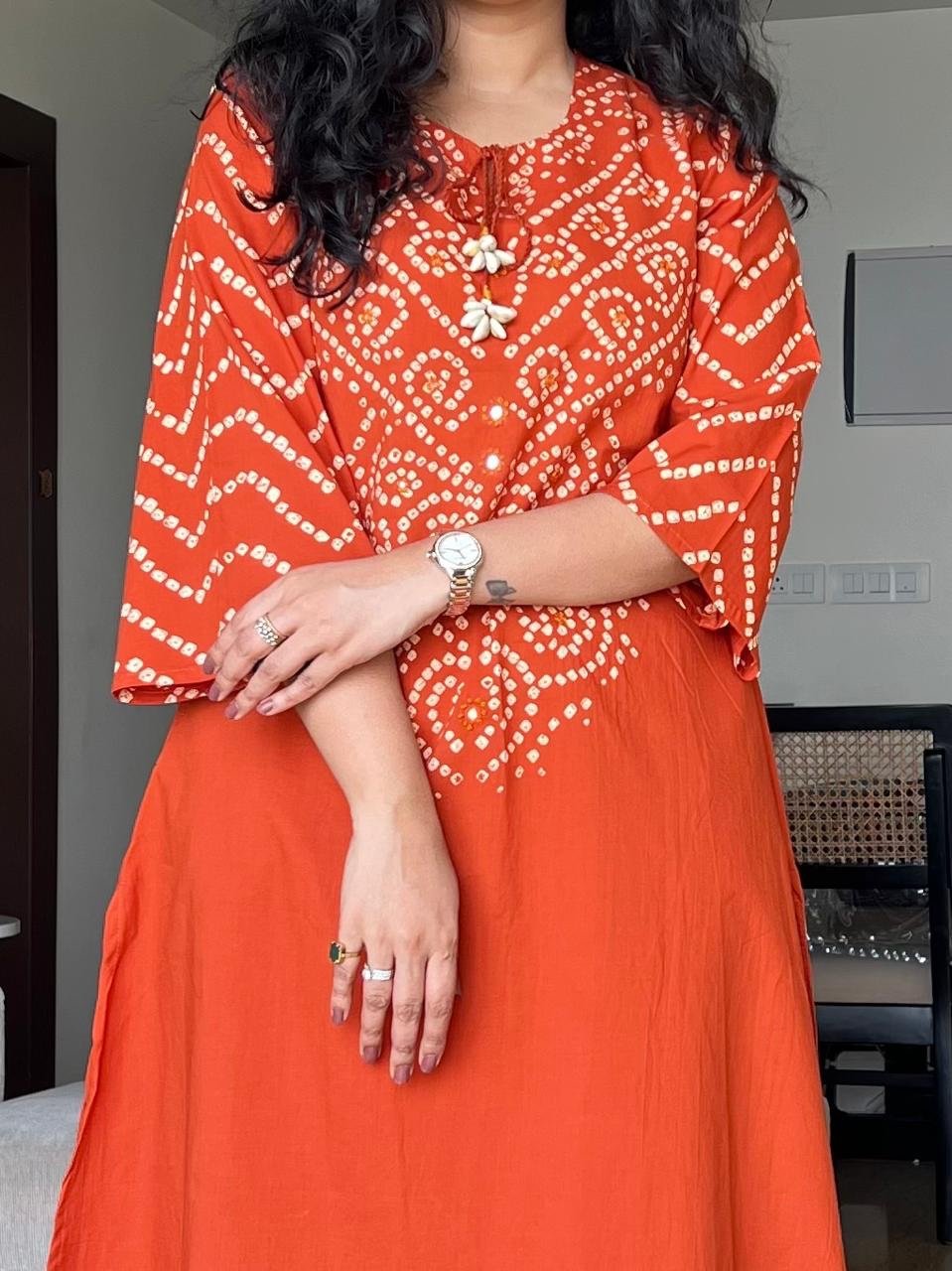 Meesha Bandhej Cotton Set- Orange