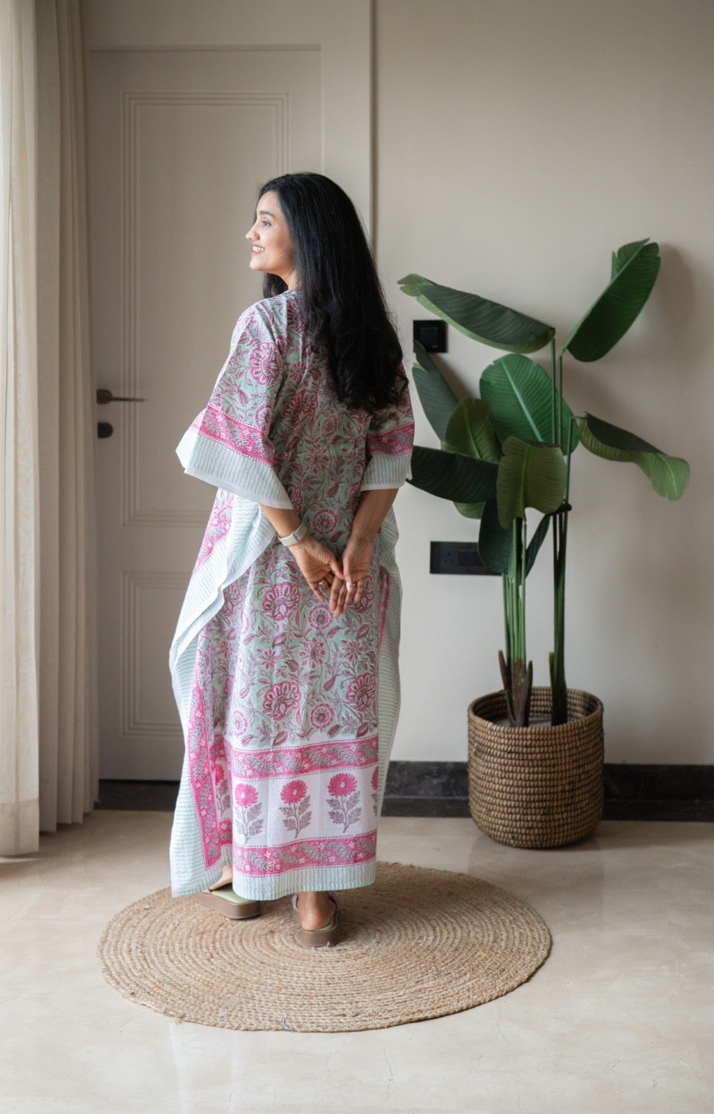 Kashi Block Print Kaftan- Pastel Green Bel